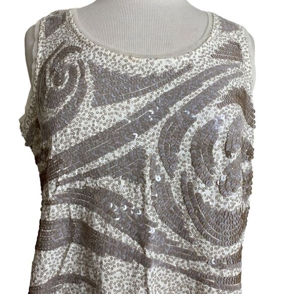 Coldwater Creek L 14 sequined tank top cream and beige sleeveless - Picture 3 of 5